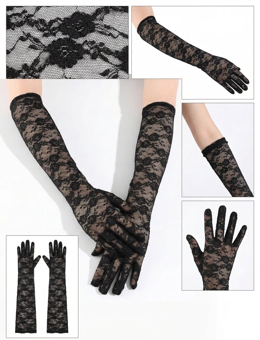 Guantes Largos de Encaje Floral