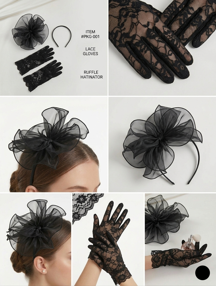 Set Tocado Fascinator con Guantes de Encaje