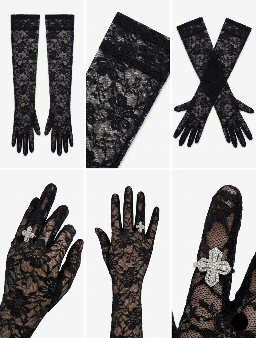 Guantes Largos de Encaje Floral